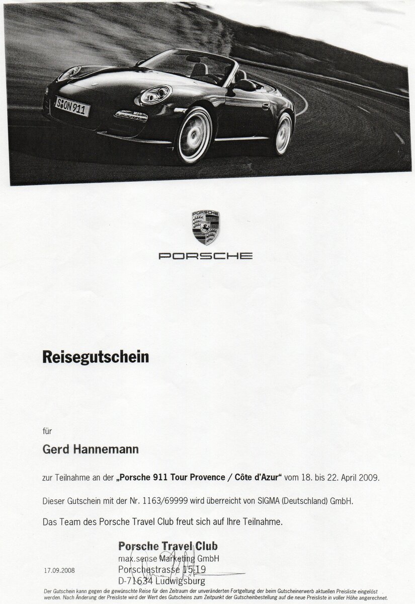 Preis: eine Porsche 911 Tour Provence